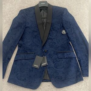 Dobell Navy Paisley Velvet Tuxedo Jacket, Size 36R